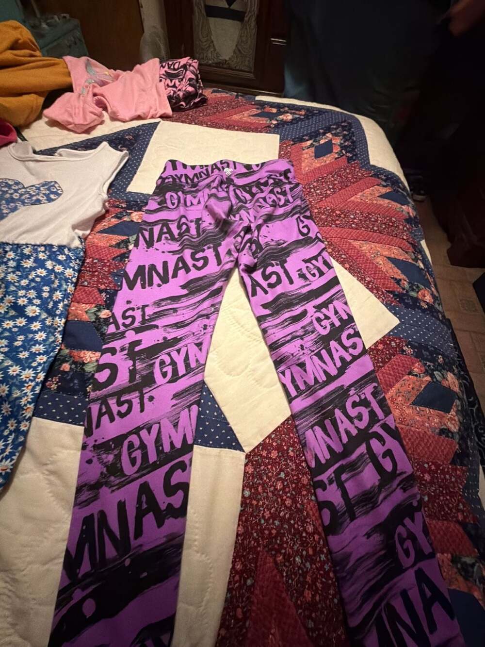 Justice Girls Gymnast Print Purple Leggings size 7/8
